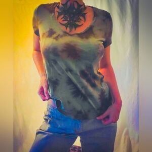 PINK Fairycore Tie Dye Baby Tee Sz M green brown fairy grunge grungecore witchy